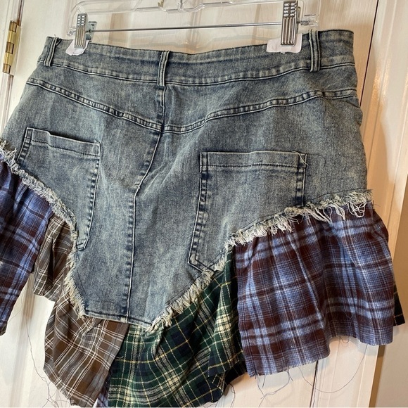 Plaid Patchwork Denim Skirt - Picture 14 of 16